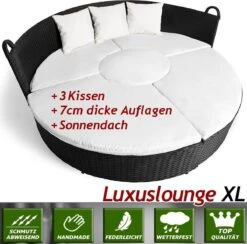 Casaria Polyrattan Zonne-Eiland Ø185cm – Incl. Kussens - Zwart Crème -Buitentuin Winkel 1200x1184 3