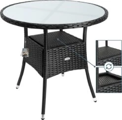 Casaria Polyrattan Bijzettafel 80cm Rond - 5mm Veiligheidsglas – Zwart -Buitentuin Winkel 1200x1185
