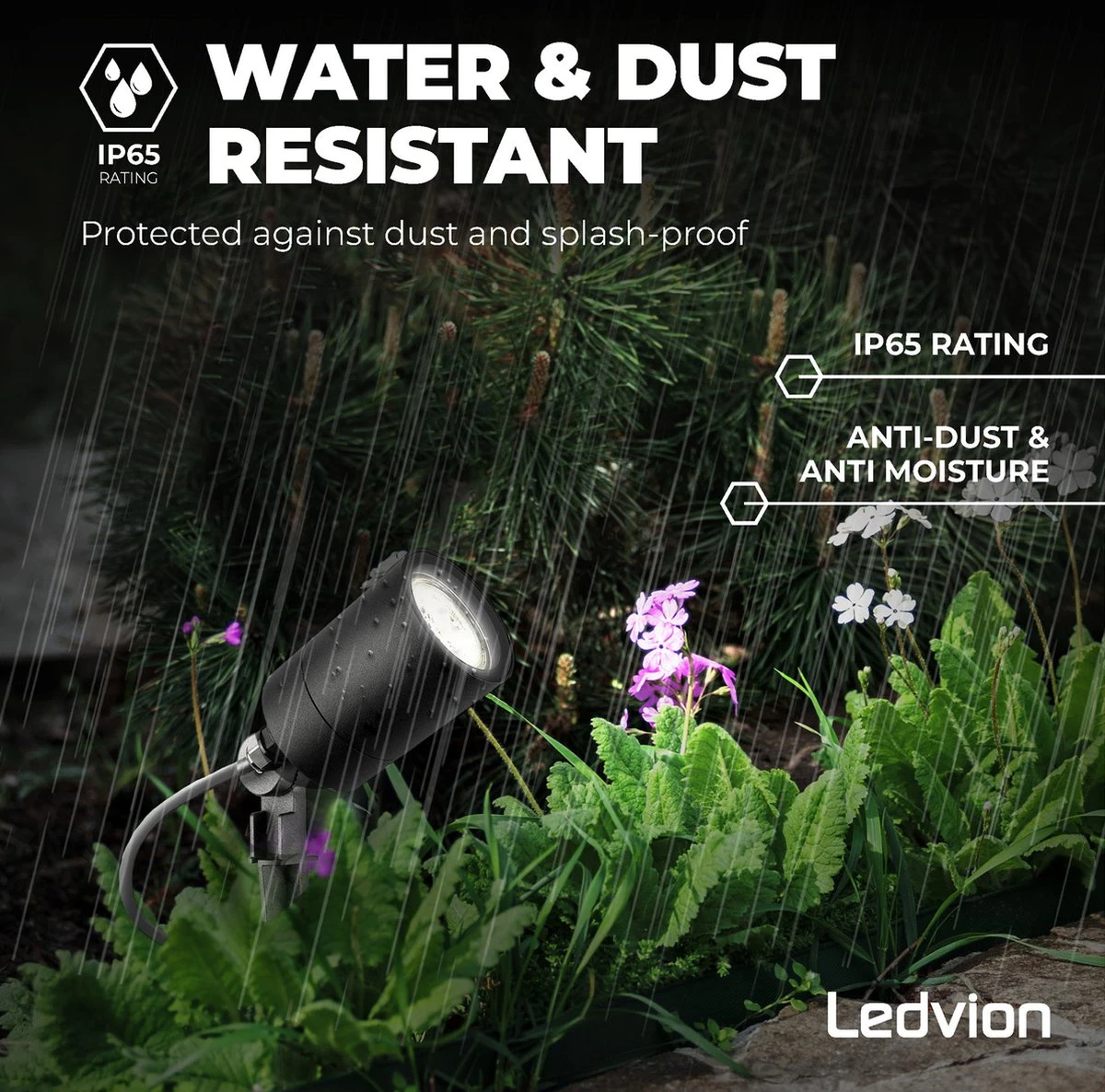 Ledvion IP65 - LED Prikspot - GU10 Fitting - 2 Meter Kabel Met Stekker - Zwart 6 Ledvion IP65 - LED Prikspot - GU10 Fitting - 2 Meter Kabel Met Stekker - Zwart - Afbeelding 4