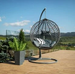 Bircim Hangstoel Ei/Egg-Vorm Met Dikke Kussens - Voor Binnen En Buiten - Incl. Standaard, Onderstel & Kussens - Antraciet -Buitentuin Winkel 1200x1187