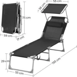 Ligstoel Met Hoofdsteun En Zon Bescherming Verstelbare Rugleuning Inklapbaar Donker Grijs Ligbed Tuin -Buitentuin Winkel 1200x1189 2