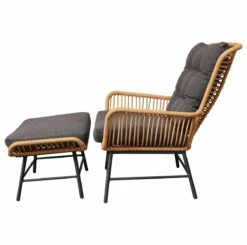 BUITEN Living Dex Wicker Loungestoel Tuin Incl. Wicker Voetenbank | Wicker + Aluminium | Bamboe Antraciet -Buitentuin Winkel 1200x1190