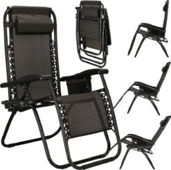 Springos Tuinstoel | Ligstoel | Opvouwbaar | Verstelbaar | Ergonomische Hoofdsteun | Bruin / Zwart -Buitentuin Winkel 1200x1191 3