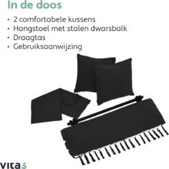 Vita5 XXL Hangstoel - Binnen&Buiten Hangnest - Incl. 2 Kussens En Boekenvak - Volwassenen&Kinderen - Hangmatstoel Tot 225kg - Zwart -Buitentuin Winkel 1200x1194