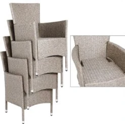 Casaria Polyrattan Tuinset - 4 Stoelen & Tafel 90x90 Cm - Beige Grijs -Buitentuin Winkel 1200x1197 12