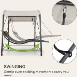 Blumfeldt Palermo Schommelbank - Hollywoodschommel 130 X 207 Cm - Ligbed Met Dak - Schommelstoel Voor 2 Personen - Tuinbank Inclusief Nekkussens - Stalen Frame En Polyester Dak - Grijs -Buitentuin Winkel 1200x1197 3