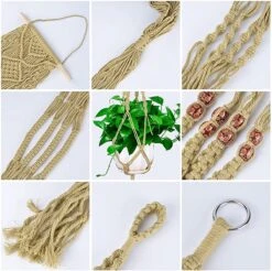 4 Stuks Luxe Jute Plantenhangers - Boho Handgeweven Katoen Hangpot Voor Binnen/Buiten - Hangende Bloempot Met Kralen - Macramé Touw/Koord Hangplant Houder - Bohemian Wandhanger Decoratie - Plant Hanger - Verticale Tuin Bloempothouder Planthanger -Buitentuin Winkel 1200x1197 37