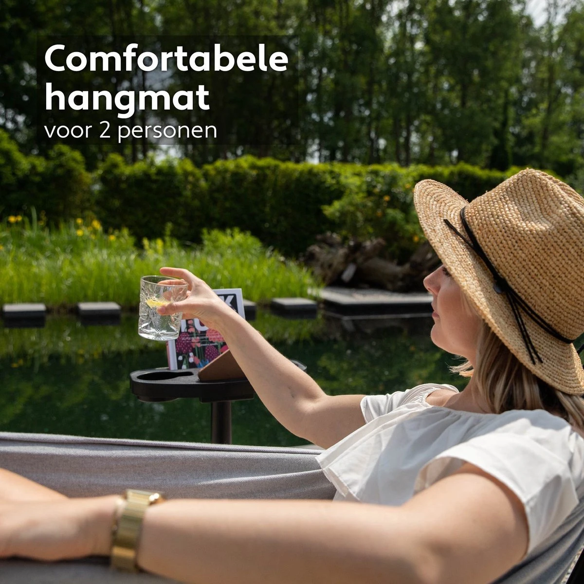 Vita5 Hangmat Met Standaard – 2 Persoons – Incl. Bekerhouder – 205kg Draaggewicht – Grijs 5 Vita5 Hangmat Met Standaard – 2 Persoons – Incl. Bekerhouder – 205kg Draaggewicht – Grijs - Afbeelding 4