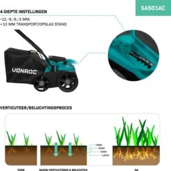 VONROC Elektrische Verticuteermachine - Gazonbeluchter – 1300W – Maaibreedte 320 Mm – 4 Dieptestanden (12/9/6/3 Mm) – Incl. 35L. Opvangbak -Buitentuin Winkel 1200x1200 1257