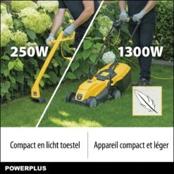 Powerplus POWXG6212T Elektrische Grasmaaier - Grasmachine Voor Kleine En Middelgrote Tuin - 1300W - Maaibreedte 320mm - Verstelbare Maaihoogte - 30L Opvangbak - Incl. Grastrimmer 250W -Buitentuin Winkel 1200x1200 1340