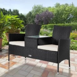 Casaria Polyrattan Tuinbank - Incl. Kussen - 143x55x88 Cm Zwart -Buitentuin Winkel 1200x1200 137