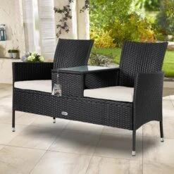 Casaria Polyrattan Tuinbank - Incl. Kussen - 143x55x88 Cm Zwart -Buitentuin Winkel 1200x1200 138