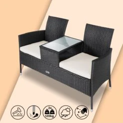 Casaria Polyrattan Tuinbank - Incl. Kussen - 143x55x88 Cm Zwart -Buitentuin Winkel 1200x1200 139