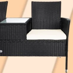 Casaria Polyrattan Tuinbank - Incl. Kussen - 143x55x88 Cm Zwart -Buitentuin Winkel 1200x1200 140