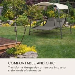 Blumfeldt Palermo Schommelbank - Hollywoodschommel 130 X 207 Cm - Ligbed Met Dak - Schommelstoel Voor 2 Personen - Tuinbank Inclusief Nekkussens - Stalen Frame En Polyester Dak - Grijs -Buitentuin Winkel 1200x1200 172