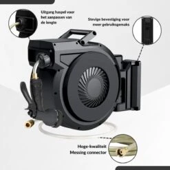 Buxibo - Wandslangenbox 20 Meter + 2 Meter - Tuinslang Met Haspel - 9 Sproei Standen - Slangenhouder 180° Draaibaar - Tuinslanghaspel Zwart+ Gratis Sproeier - Zwart -Buitentuin Winkel 1200x1200 1815