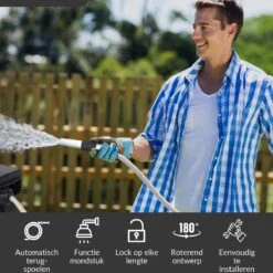 Buxibo - Wandslangenbox 20 Meter + 2 Meter - Tuinslang Met Haspel - 9 Sproei Standen - Slangenhouder 180° Draaibaar - Tuinslanghaspel Zwart+ Gratis Sproeier - Zwart -Buitentuin Winkel 1200x1200 1816