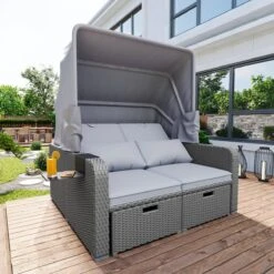 Polyrattan Patio Rieten Meubels Set Voor 2 Personen-Outdoor Rattan Sofa Set Met Intrekbare Luifel-lounge Bank-PE Rotan Loveseat Voor Achtertuin Veranda Tuin Zwembad Balkon-grijs -Buitentuin Winkel 1200x1200 190