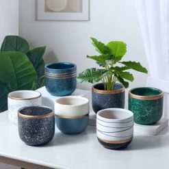 Bloempotten Binnen - Keramiek - Gouden Rand - Bloempot Buiten - Afvoergat 24 Cm - Wit Zwart – Groot -Buitentuin Winkel 1200x1200 2209