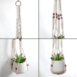 4 Stuks Plantenhangers - Boho Handgeweven Katoen Hangpot Voor Binnen/Buiten - Bloempot Met Kralen - Macramé Touw/Koord Hangplant Houder - Bohemian Wandhanger Decoratie - Verticale Tuin Plant Hanger Bloempothouder Planthanger Wit -Buitentuin Winkel 1200x1200 2235