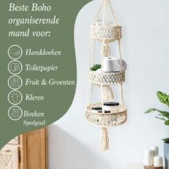 Macramé 3-Laags Hangende Fruitmand - Bohemian Mand Plantenhanger - Handgemaakt Katoen Touw Fruitschaal Hangmand - Boho Ophangbaar Etagere - Decoratieve Fruit Schaal/Basket - Opbergmand Organizer - Keuken/Balkon Decoratie - Hangpot Voor Binnen/Buiten -Buitentuin Winkel 1200x1200 2245
