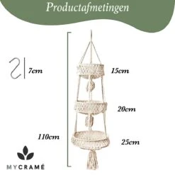 Macramé 3-Laags Hangende Fruitmand - Bohemian Mand Plantenhanger - Handgemaakt Katoen Touw Fruitschaal Hangmand - Boho Ophangbaar Etagere - Decoratieve Fruit Schaal/Basket - Opbergmand Organizer - Keuken/Balkon Decoratie - Hangpot Voor Binnen/Buiten -Buitentuin Winkel 1200x1200 2249