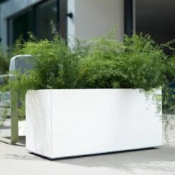 Elho Vivo Matt Finish Lang Wielen 90 - Grote Staande Plantenbak Voor Binnen & Buiten - Gemaakt Van Gereycled Plastic - L 39 X W 88 X H 41 Cm - Wit -Buitentuin Winkel 1200x1200 2289