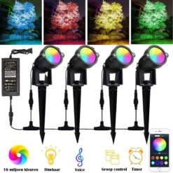 Merkloos Buitenverlichting - Bluetooth Led Tuinspot - LED Tuinspots - Tuinlampen - Te Besturen Met Mobiele App - RGB Multicolour - Waterdicht IP66 - 4 Stuks