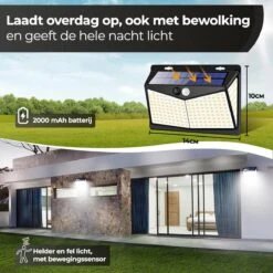 Living Nine® Solar Buitenlamp Met Bewegingssensor - Wandlamp Op Zonne Energie - 208 LED - Waterdicht - Tuinverlichting - Met Sensor - Voor Buiten - Zwart -Buitentuin Winkel 1200x1200 2414
