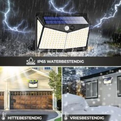 Living Nine® Solar Buitenlamp Met Bewegingssensor - Wandlamp Op Zonne Energie - 208 LED - Waterdicht - Tuinverlichting - Met Sensor - Voor Buiten - Zwart -Buitentuin Winkel 1200x1200 2416