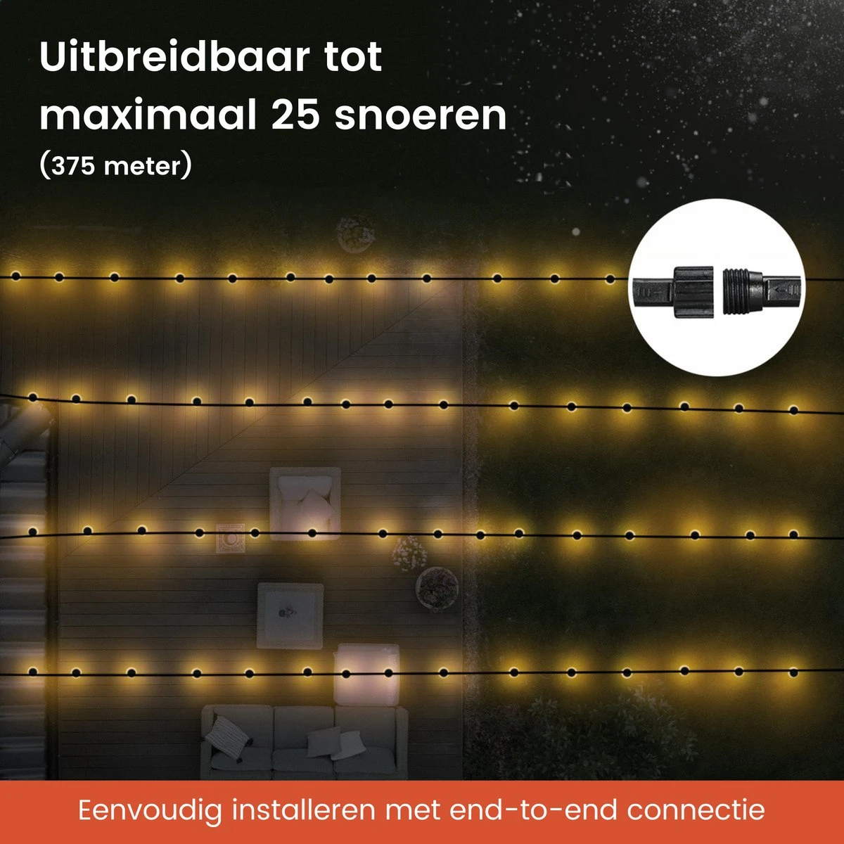 Partizzle 15m LED Lichtsnoer Voor Buiten - Tuinverlichting - Lampjes Slinger - Lichtslinger - 2700K / Waterdicht 5 Partizzle 15m LED Lichtsnoer Voor Buiten - Tuinverlichting - Lampjes Slinger - Lichtslinger - 2700K / Waterdicht - Afbeelding 3