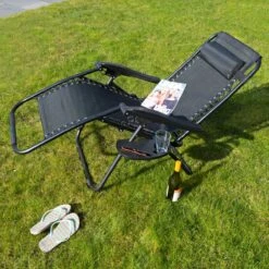 Luxe Ligstoel Met Hoofdsteun & Voetsteun - Verstelbare Rugleuning - Zonnebed Relaxstoel Voor Tuin/Terras/Strand/Balkon/Zwembad/Camping - Inklapbaar - Weerbestendig - Zwart -Buitentuin Winkel 1200x1200 256