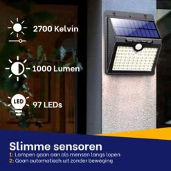 Merkloos Solar Buitenlamp Met Bewegingssensor - Wit Licht - Tuinverlichting Op Zonne-energie - IP65 Waterdicht - 2 Stuks - 97 LEDs - 2700K - Zwart -Buitentuin Winkel 1200x1200 2621