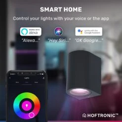 Hoftronic Smart Alvin - Smart LED Wandlamp - WiFi + Bluetooth - Downlight - GU10 5,5 Watt 400lm - RGBWW 16,5 Miljoen Kleuren - Slimme Muurlamp - Geschikt Als Binnen En Buiten Wandlamp - 3 Jaar Garantie -Buitentuin Winkel 1200x1200 2659
