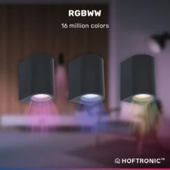 Hoftronic Smart Alvin - Smart LED Wandlamp - WiFi + Bluetooth - Downlight - GU10 5,5 Watt 400lm - RGBWW 16,5 Miljoen Kleuren - Slimme Muurlamp - Geschikt Als Binnen En Buiten Wandlamp - 3 Jaar Garantie -Buitentuin Winkel 1200x1200 2663