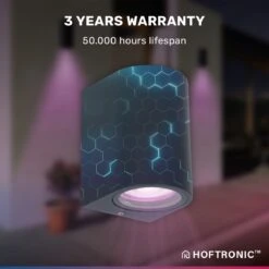 Hoftronic Smart Alvin - Smart LED Wandlamp - WiFi + Bluetooth - Downlight - GU10 5,5 Watt 400lm - RGBWW 16,5 Miljoen Kleuren - Slimme Muurlamp - Geschikt Als Binnen En Buiten Wandlamp - 3 Jaar Garantie -Buitentuin Winkel 1200x1200 2665