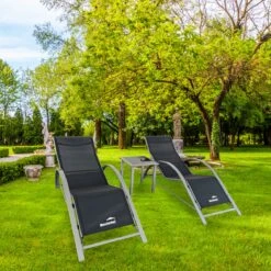 MaxxGarden Ligbed Set - 2 Stuks Zwart - Met Tafel - Sun Loungers - Loungebed -Buitentuin Winkel 1200x1200 280