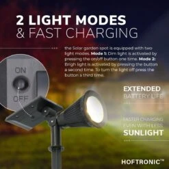 2x HOFTRONIC Bend - Solar Tuinspot - Zwart - IP65 Waterdicht - Prikspot - 2 Lichtstanden - Tot 9 Uur Brandtijd - Kantelbaar Monokristal Zonnepaneel - 3000K Warm Wit (sfeervol) - Solar Tuinverlichting Zonne Energie -Buitentuin Winkel 1200x1200 2805