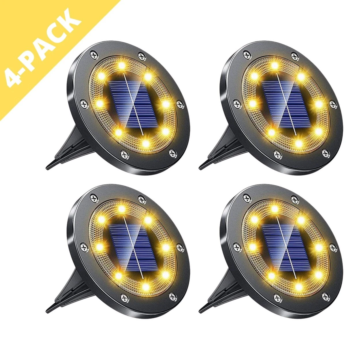 Q-Mate 4 X LED Solar Grondspot Zwart - Solar Tuinverlichting - Buitenlamp - Tuinverlichting Op Zonne-Energie