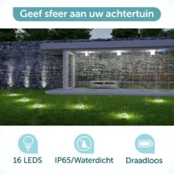 ForDig Solar Grondspots (8 Stuks) - RVS Grond Spots Op Zonne-energie Met 16 LED Spotjes - 10 Uur Buiten Verlichting In Tuin - IP65 Waterdicht - Tuinverlichting Lamp - Buitenverlichting Tuinlamp -Buitentuin Winkel 1200x1200 2890
