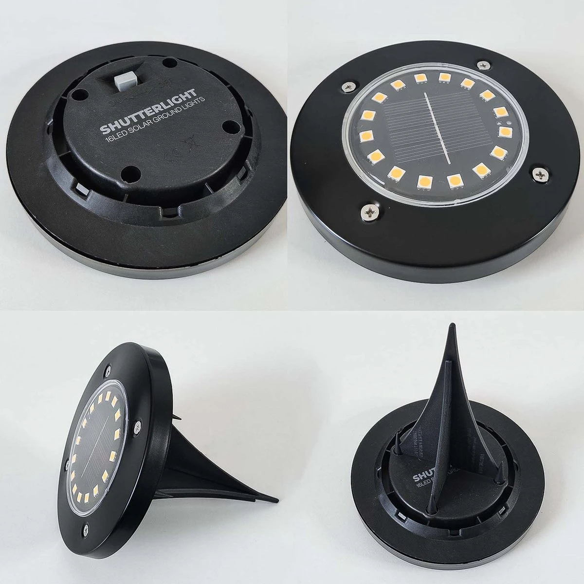 Shutterlight® 16 LED Solar Grondspot - Tuinverlichting - Zonlichtsensor - Zonne-energie - Matte Zwart - Warm Wit Licht - 4 Stuks - Buiten 7 Shutterlight® 16 LED Solar Grondspot - Tuinverlichting - Zonlichtsensor - Zonne-energie - Matte Zwart - Warm Wit Licht - 4 Stuks - Buiten - Afbeelding 5