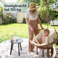 Vita5 Macramé Hangstoel - Voor Binnen En Buiten - Zonder Standaard - Incl. Kussen, Boekenvak En Beschermhoes - Tot 150kg - Bruin/Beige -Buitentuin Winkel 1200x1200 322