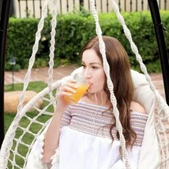 Hangstoel, Hangschommel, Hangstoel Met Een Dik Kussen, Tot 120 Kg Belastbaar, Voor Tuin, Balkon, Woonkamer, Terras, Scandinavische Stijl, Modern, Beige HMDC042M01 -Buitentuin Winkel 1200x1200 362