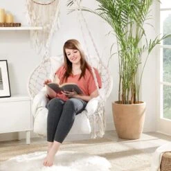 Hangstoel, Hangschommel, Hangstoel Met Een Dik Kussen, Tot 120 Kg Belastbaar, Voor Tuin, Balkon, Woonkamer, Terras, Scandinavische Stijl, Modern, Beige HMDC042M01 -Buitentuin Winkel 1200x1200 365