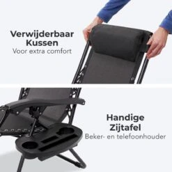 LifeGoods Opvouwbare Tuinstoelen - Verstelbaar Zonnescherm - 2 Stuks - 30°-90° Verstelbaar - Metaal - Zwart -Buitentuin Winkel 1200x1200 402