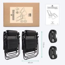 LifeGoods Opvouwbare Tuinstoelen - Verstelbaar Zonnescherm - 2 Stuks - 30°-90° Verstelbaar - Metaal - Zwart -Buitentuin Winkel 1200x1200 408