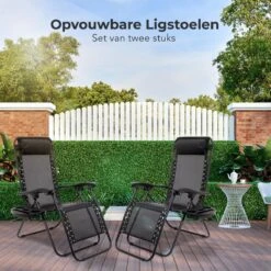 LifeGoods Opvouwbare Tuinstoelen - Verstelbaar Zonnescherm - 2 Stuks - 30°-90° Verstelbaar - Metaal - Zwart -Buitentuin Winkel 1200x1200 409