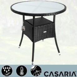 Casaria Polyrattan Bijzettafel 80cm Rond - 5mm Veiligheidsglas – Zwart -Buitentuin Winkel 1200x1200 443