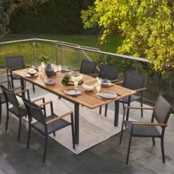 NATERIAL - Uitschuifbare Tuintafel ORIS - Uitschuifbare Tafel Voor 6 Tot 8 Personen - 180-240x100 Cm - Aluminium - Hout Eucalyptus -Buitentuin Winkel 1200x1200 456