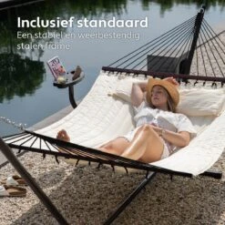 Vita5 Hangmat Met Standaard En Spreidstok – 2 Persoons – Incl. Bekerhouder - Afneembaar Kussen – Uv-bestendig – Beige -Buitentuin Winkel 1200x1200 50